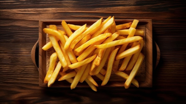 Des frites délicieuses sur une table en bois