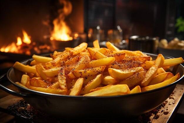 Des frites dorées croquantes dans une friteuse en gros plan