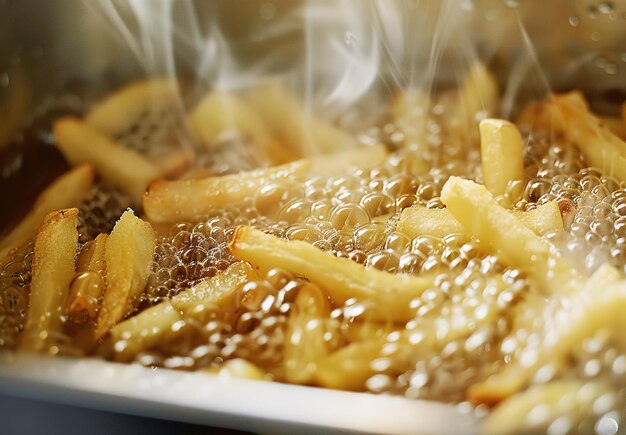 Des frites dorées et croustillantes sur le grill capturant l'essence d'un délicieux fast-food