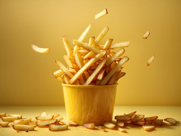 Photo des frites sur fond jaune