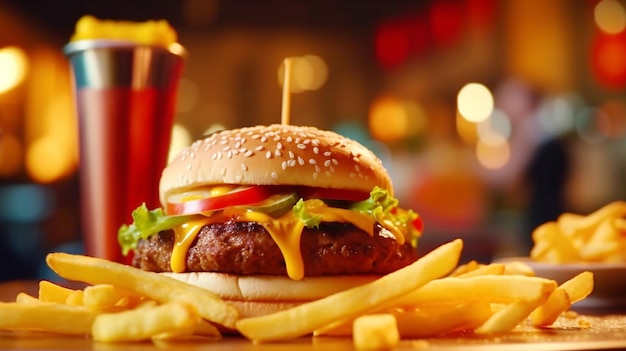 Frites et hamburger dans un restaurant de restauration rapide
