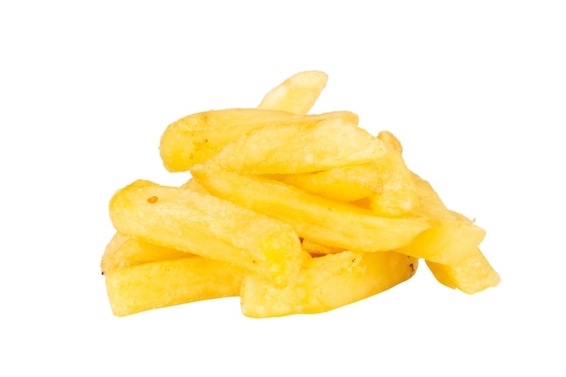 Frites isolées sur fond blanc pile.