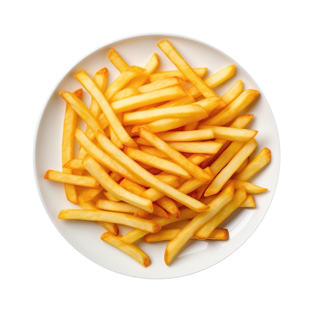 Frites sur plaque blanche sur fond blanc