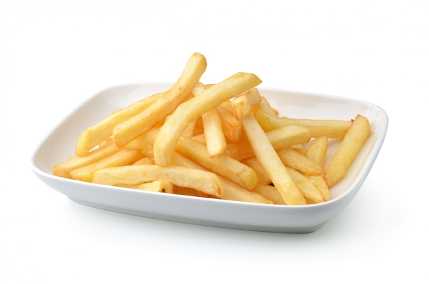 Frites sur plaque blanche