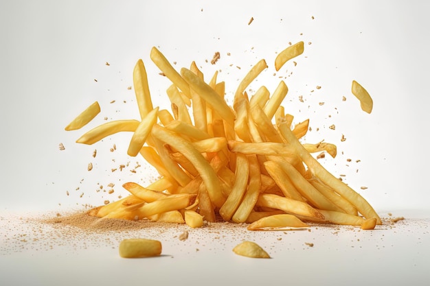 Frites de pommes de terre ou frites sur fond blanc isolé