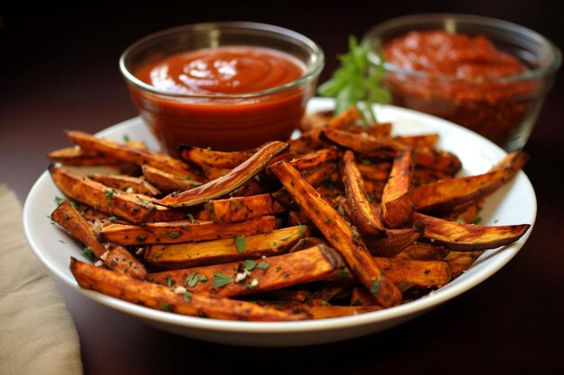 Photo frites de pommes de terre sriracha sucrées et épicées