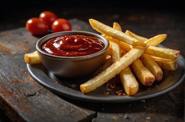 Des frites servies avec une sauce barbecue épicée.