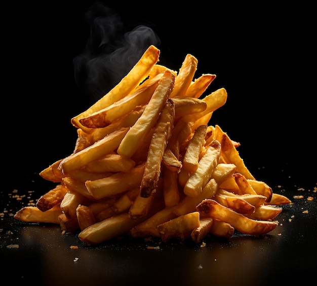 Les frites sont disposées sur une pile