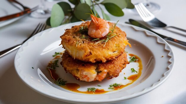 Photo friteur de crevettes sur plat