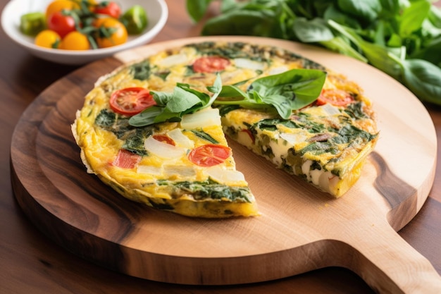 Frittata de légumes sur un plateau rond en bois