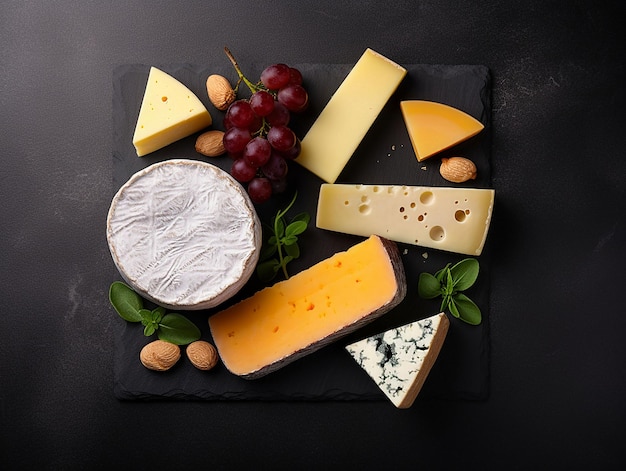 Fromage en assortiment sur fond noir