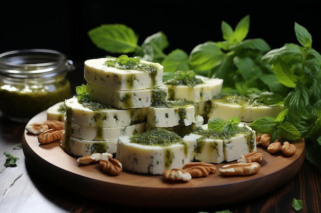 Photo fromage à base de basilic pesto provolone