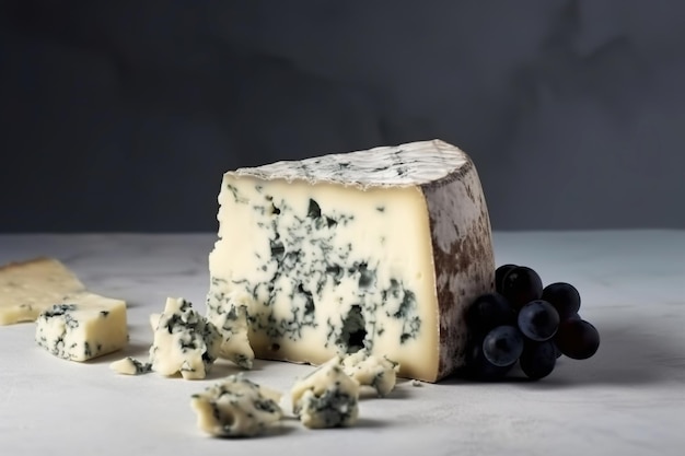 Fromage bleu doré ou moule de roquefort tranche de fromage sur une planche à découper ai générative