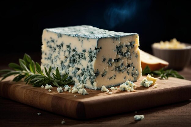 fromage bleu avec des raisins sur fond noir photo promotionnelle commerciale d'aliments