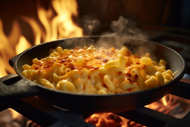 Photo le fromage cheddar cuit sur une flamme améliore les pâtes gastronomiques