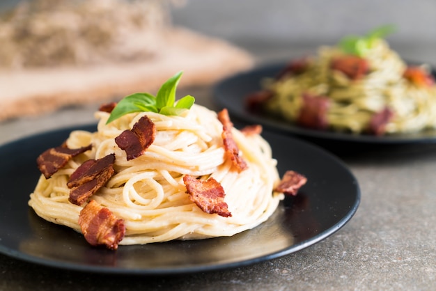 fromage à la crème spaghetti au bacon