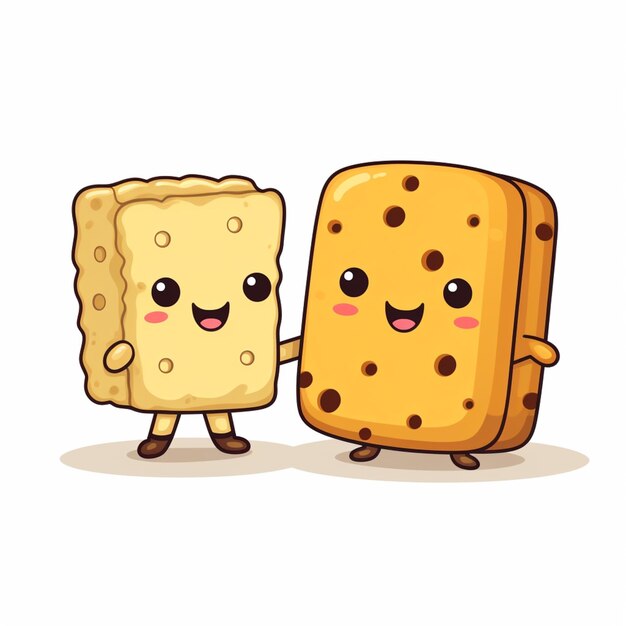 fromage de dessin animé et toasts au fromage avec yeux et mains ai générative