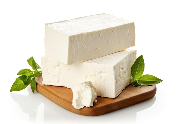 Fromage feta de Grèce isolé sur blanc