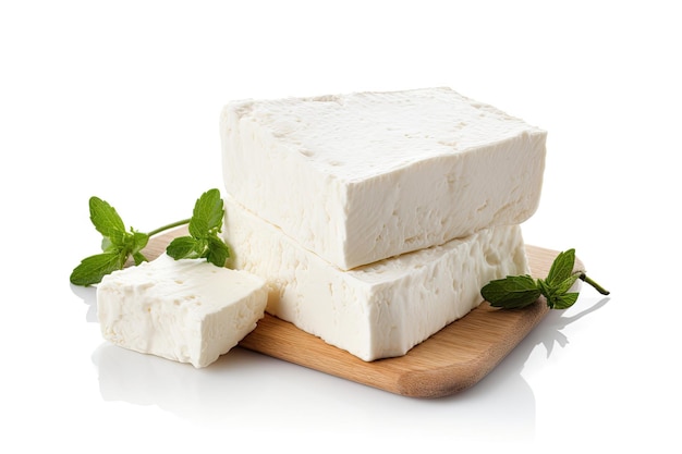 Fromage feta de Grèce isolé sur blanc