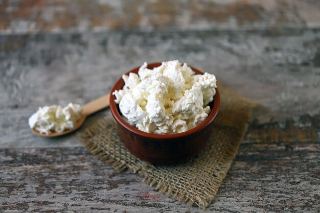 Fromage frais fait maison dans un bol.