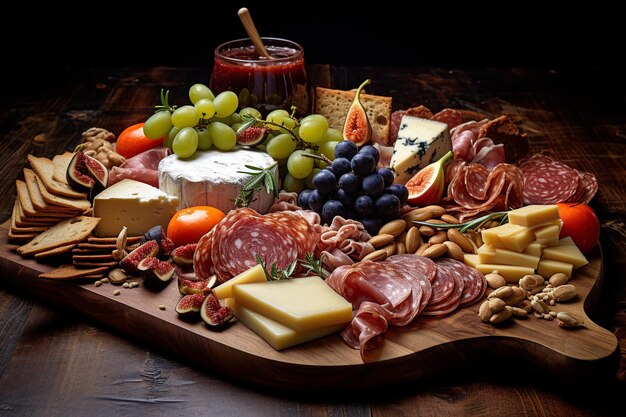 Photo fromage gourmet et planches de charcuterie