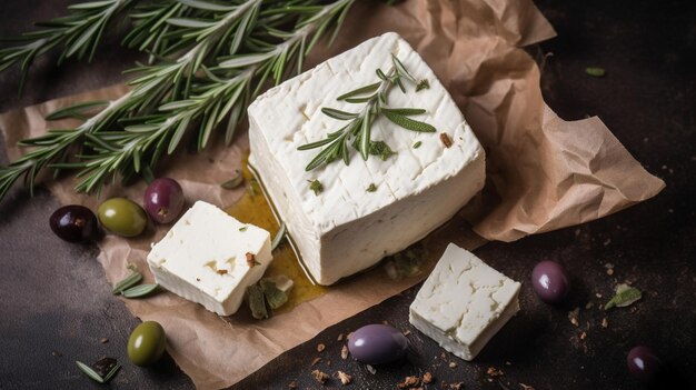 fromage grec feta avec thym et olives