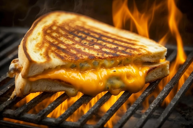 Photo fromage grillé sur le gril avec croûte dorée tendre et intérieurs fondus créés avec ai générative