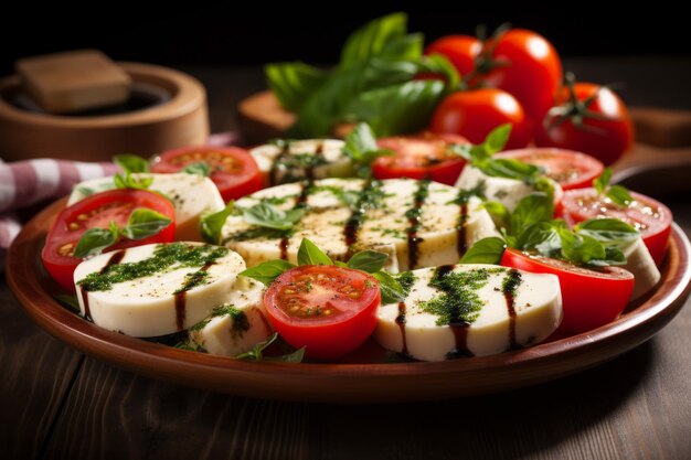 Photo fromage mozzarella frais avec tomates et basilic