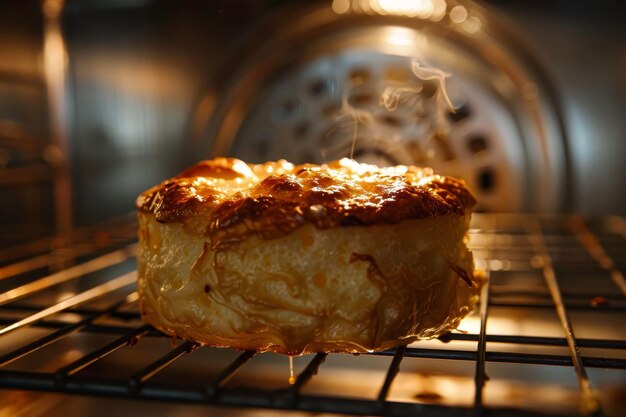 Un fromage soufflé dans le four avec des œufs, du lait et du parmesan.