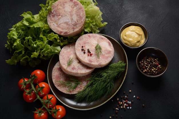 Fromage de tête maison à l'aneth et moutarde et tomates cerises