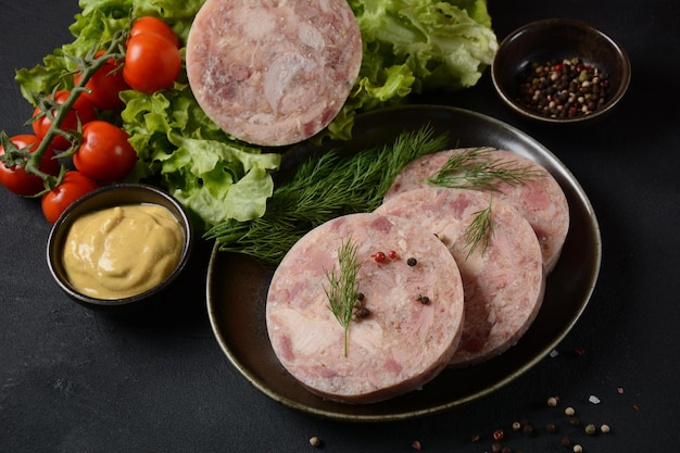 Fromage de tête maison à l'aneth et moutarde et tomates cerises