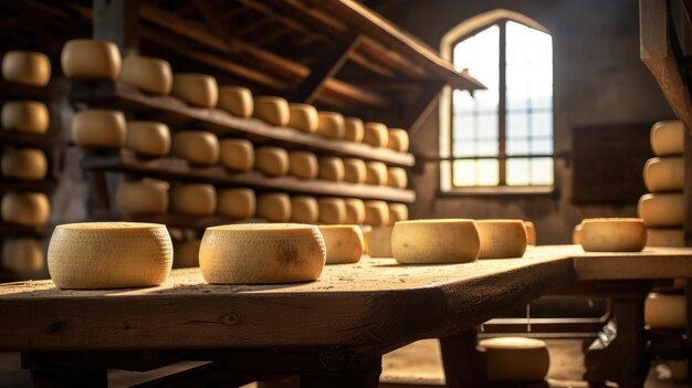 Fromagerie suisse aromatique avec meules de gruyère et emmental