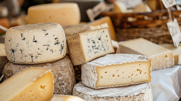 Fromages artisanaux exposés au marché local