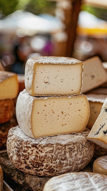 Des fromages artisanaux exposés sur le marché local