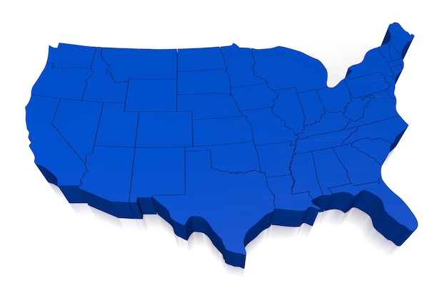Frontières bleues du pays des États-Unis sur fond blanc Illustration 3D