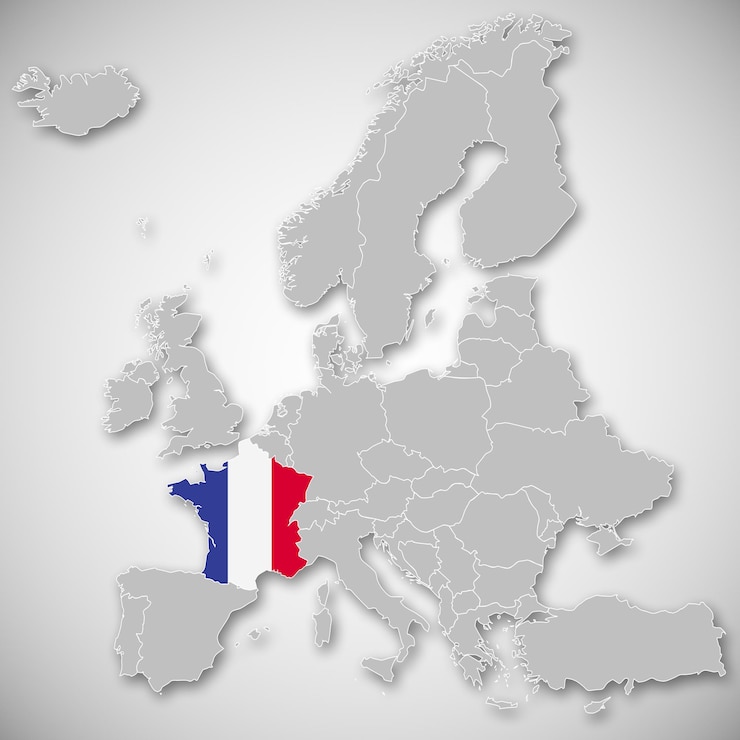 Photo frontières et drapeau de la france sélectionnés sur la carte de l'europe