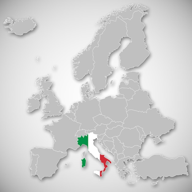 Frontières et drapeau de l'Italie sélectionnés sur la carte de l'Europe