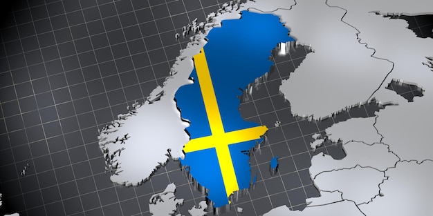 Frontières du pays Suède et illustration 3D du drapeau