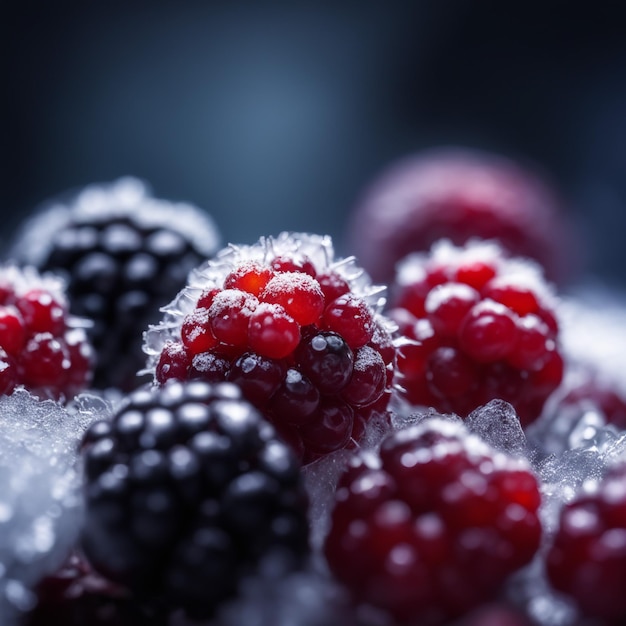 Photo frozen blackberry se concentre uniquement sur l'arrière-plan flou des baies