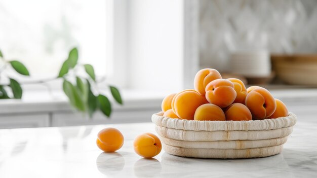 Fruit d'abricot biologique frais Illustration horizontale photoréaliste Régime végétarien sain Ai généré Illustration lumineuse avec de délicieux fruits d'abricot juteux