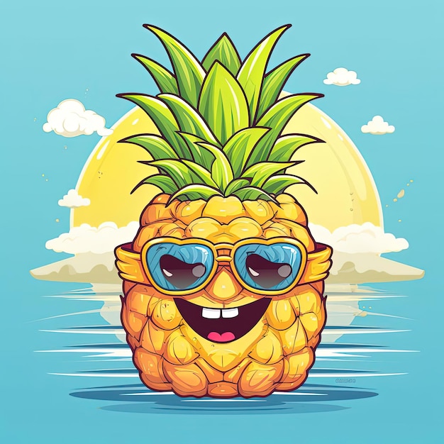 Photo un fruit d'ananas drôle avec des cœurs sur son front dans le style de simple