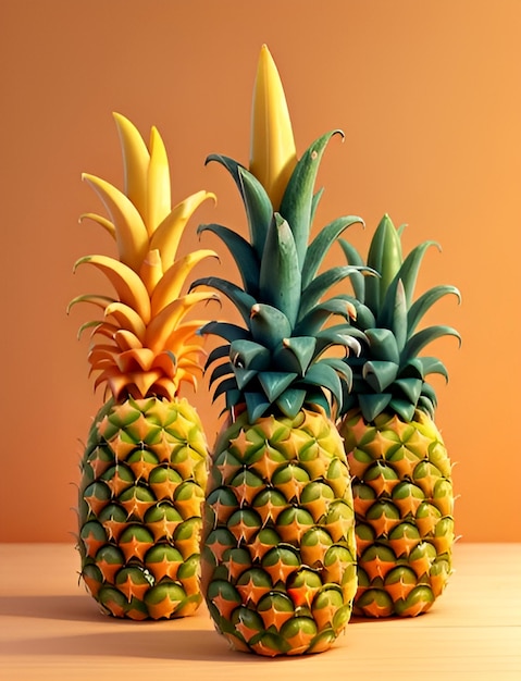 Fruit d'ananas sur un fond jaune en bois