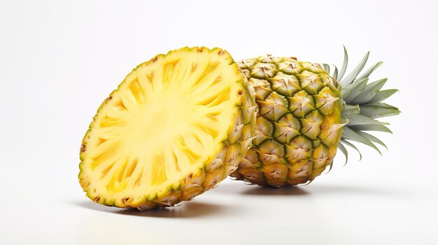 fruit d'ananas isolé ananas entier un demi-ananas tranché en tranches blanches