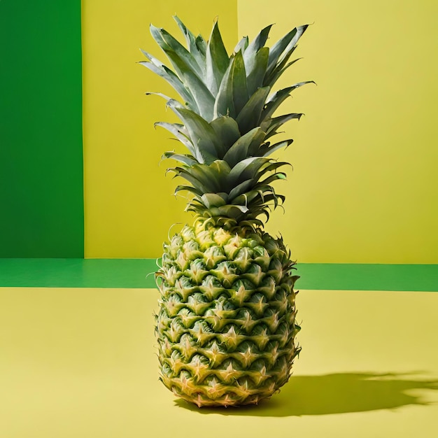 Fruit d'ananas vert à côté de la surface jaune