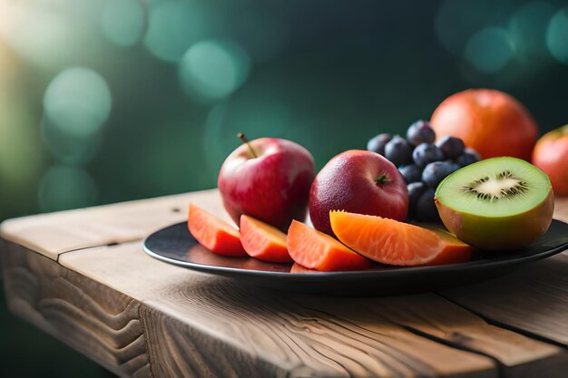 fruit sur une assiette avec le mot fruit