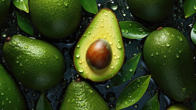 Fruit d'avocat avec une feuille verte et le mot avocat dessus