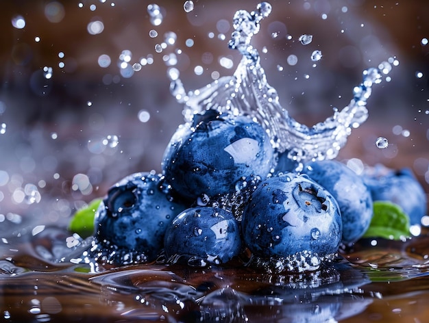 Fruit de bleuet dans une éclaboussure d'eau