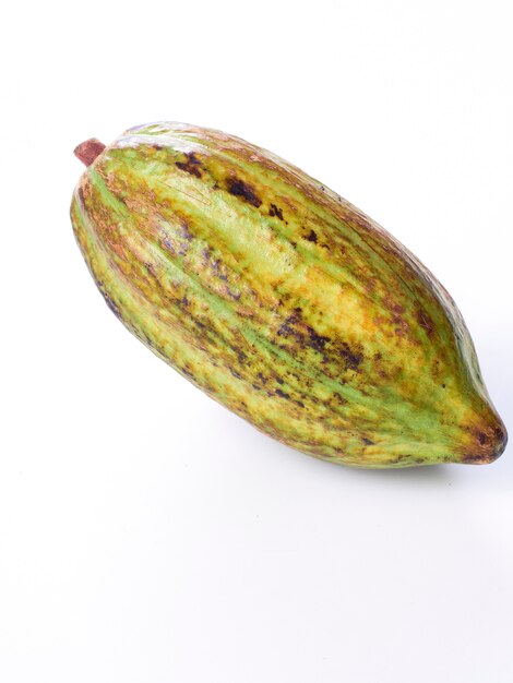 Fruit de cacao sur fond blanc