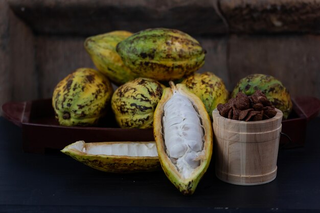 Fruit de cacao frais avec craquement de cacao (Produits de cacao)