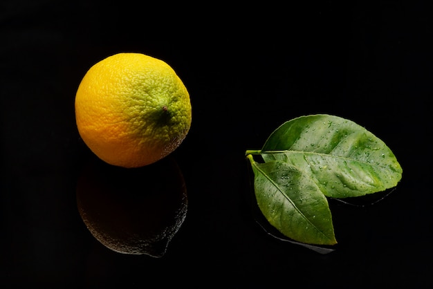 Fruit de citron sur fond noir